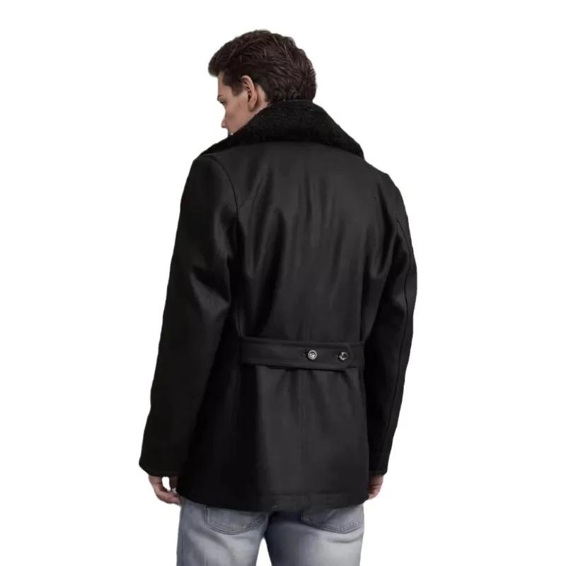 Men's Winter Fur Collar Wool Jacket Men's Casual Slim-Fit Double-Breasted Solid Color Cashmere Wool