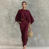 Summer 2 Piece Skirt Sets for Women Batwing Long Sleeve Top