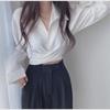 Chic Korean Retro Short Shirt with Lace-Up Waist and Single-Breasted Design