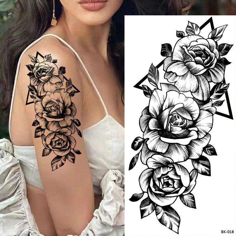 1 buc. Autocolante de tatuaj fals temporar cu flori negre sexy pentru femei, fete, tatuaje false, DIY, tatuaje cu transfer de apă, machiaj de artă corporală