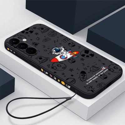 Cover per telefono con corda a mano modello astronauta per Samsung S24 S23 FE S22 Ultra S21 FE A54 A53 A34 A52 A72 A71 A51 A32 A23 A13 S10 custodia morbida antiurto