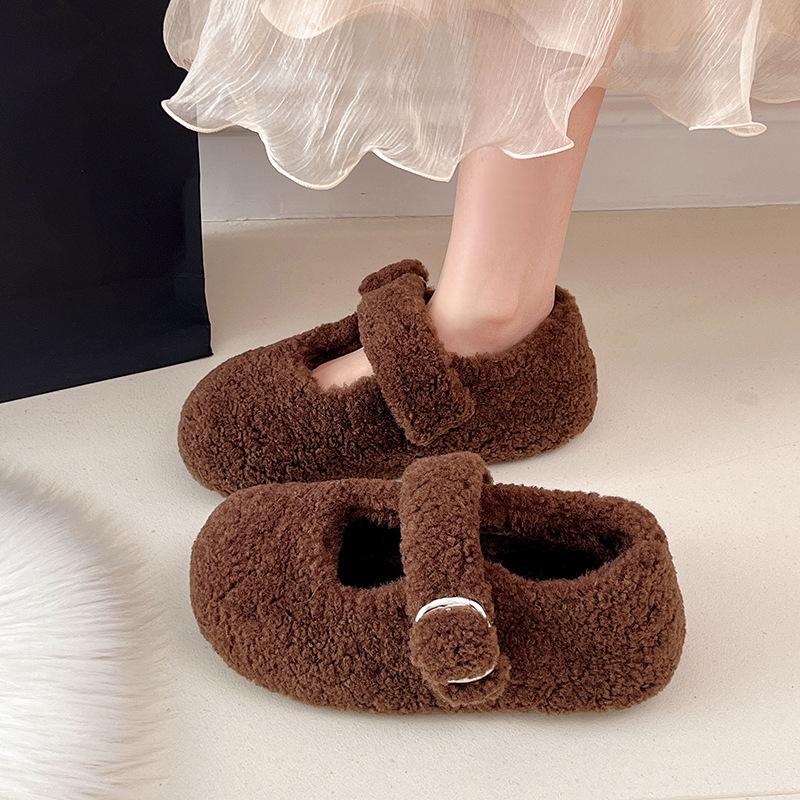 

Модные темпераментные белые маленькие ароматные ветряные бархатные пушистые туфли на плоской подошве женские 2025 новые зимние теплые хлопковые туфли Мэри Джейн 40