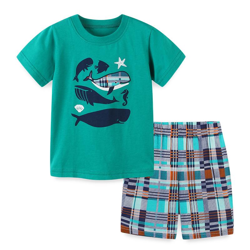 Summer Boys' European & American Style Short Sleeve Pullover Two-Piece Cartoon Set