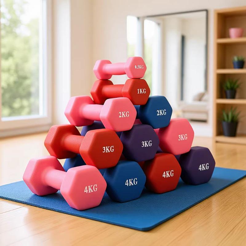 Rubber-Coated Hexagonal Dumbbell - Smooth Surface for Home Fitness, Cast Iron Core, Plastic-Dipped