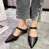 Fashion Block Heel One Strap Wrapped Slippers Women's Fashion Pointed Toe Shallow Mouth Cover Foot Non-Slip Kitten Heel Shoes