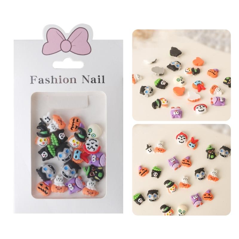 20 Pieces Halloween Resin Nail Charms Pumpkin Witch Skull Nail Art Decorations 3D Resin Nail Jewelry for Womens Girls