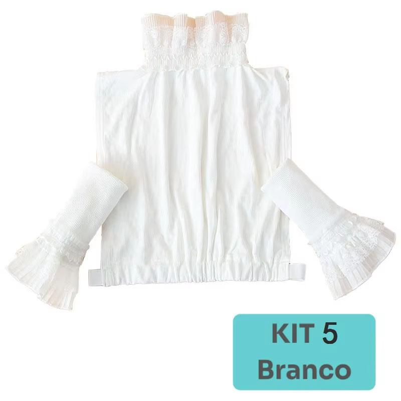 White Big Lapel Fake Collar And Black Detachable Cuff Lace False Collar Stand Removable Faux Col for Women Half Shirt Accessory