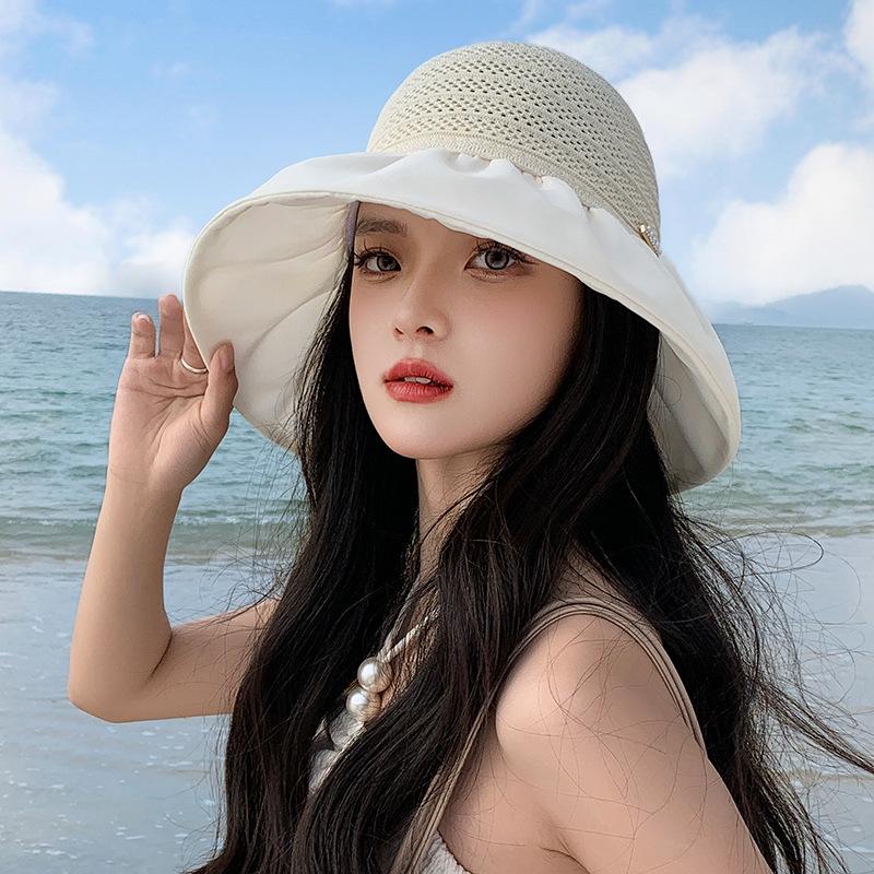 

Летняя шляпа женская модная вязаная сетчатая шляпа-ведро летняя солнцезащитная шляпа от солнца с открытым верхом и бантом One Size