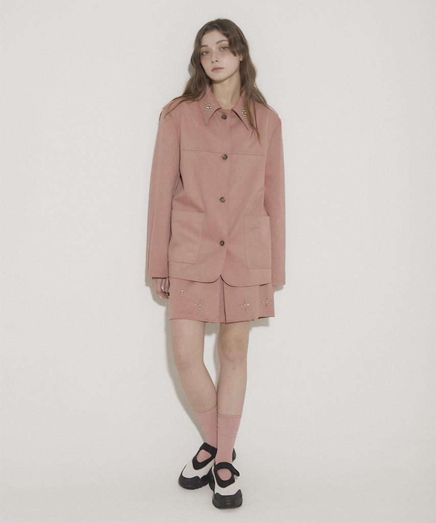 Eoboneoseu Four Suede Studded Mini Skirt [Pink]