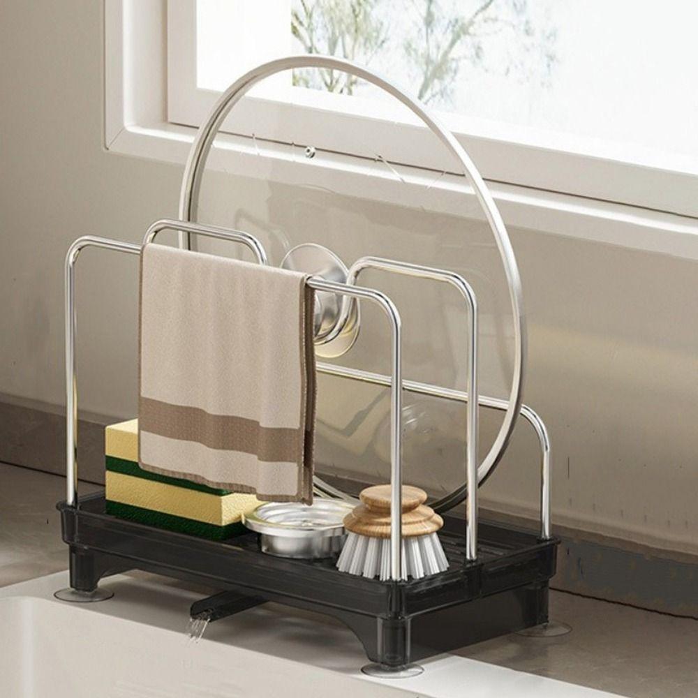 Stable Pot Cover Shelf Stainless Steel Sponge Holder Practical Pot Lid Rack  Counter-top Storage