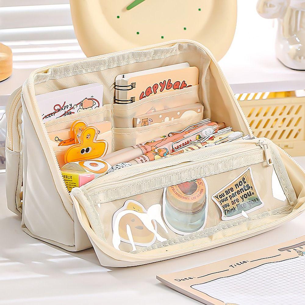 Pocket Partition Pencil Case Detachable Stationery Storage Pouch  For Office School Supplies