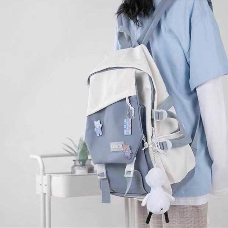 Pendant Feeling High Value Schoolbag Contrasting Color Large Capacity Female High School Student Computer Backpack Niche Harajuku Male