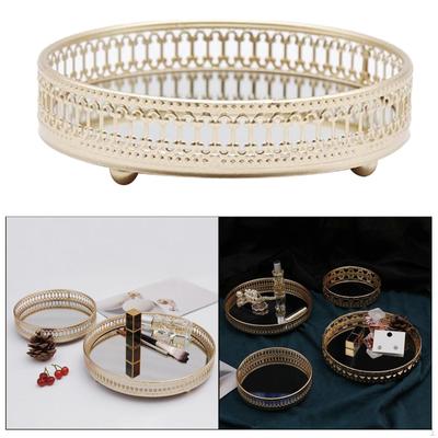 Gold Mirror Jewelry Tray Display Stand Decorative Round Holder Plate for Bathroom