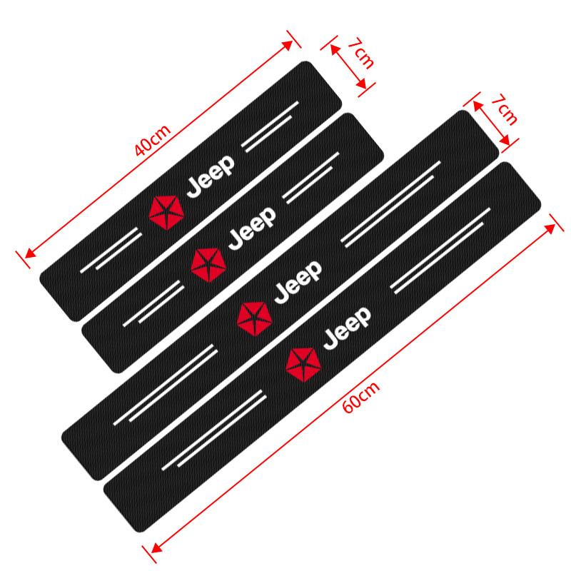 4Pcs Carbon Fiber Car Door Sill Protection Sticker Anti-scratch Refit Sticker for Jeep JK TJ Renegade Patriot Wrangler Cherokee Patriot Trail Liberty