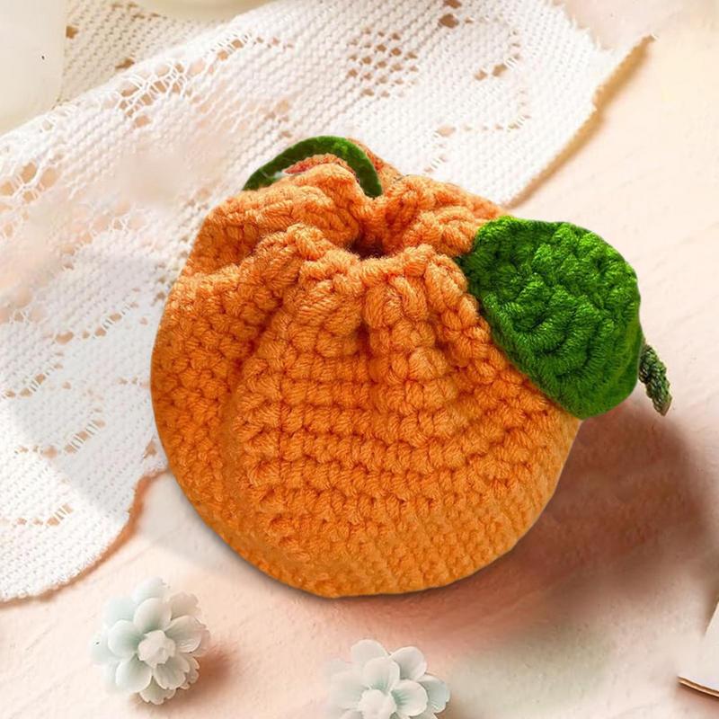 Orange Coin Purse Crochet Drawstring Bag Cute Drawstring Orange-Shaped Crochet Purse Crochet Tangerine Bag Coin Chargers