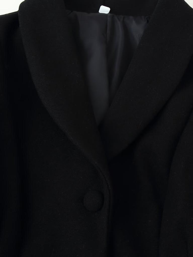 European and American style, new women's clothing, versatile fashionable lapel buckle pocket decoration long woolen coat