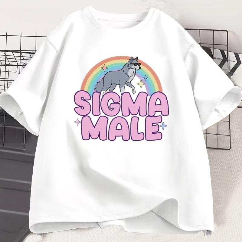 Sigma Male Lone Wolf T Shirt Funny Weird Rainbow Wolf Graphic Tee Unisex Women Casual Trendy Loose Tshirt Women Clothing Tops