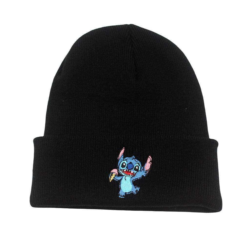 Stitch Knitted Embroidered Hat Anime Peripheral Autumn And Winter Outdoor Warm Hair Hat Elastic Cold Hat Adults And Kids Gifts