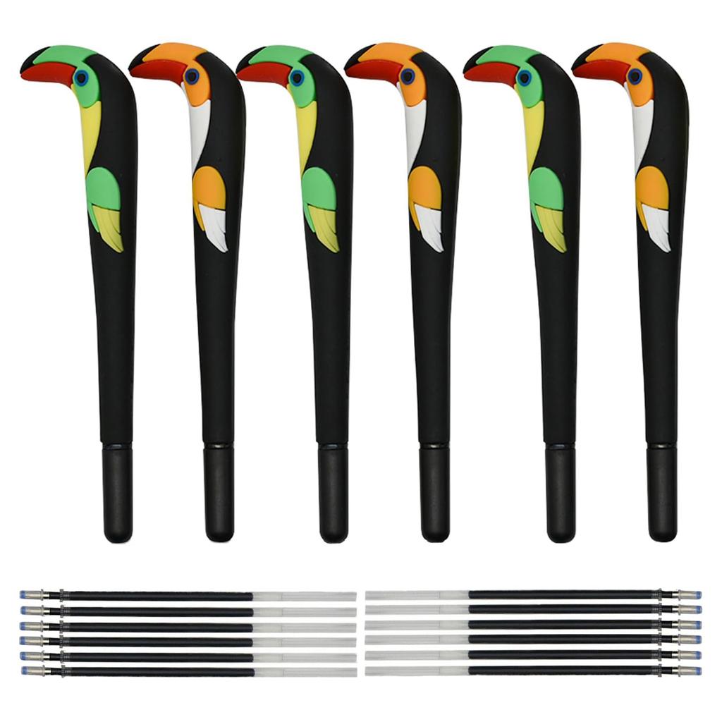Maydahui Cute Bird Parrot Ballpoint Pen Set of 6 Black Ink Stylish Animal Gel Pen Cute Stationery Writing Supplies for Kids Students Office Present