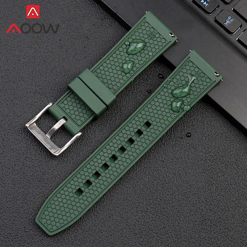 Fluoro Rubber Strap 20mm 22mm Quick Release Soft Sport Waterproof Stainless Steel Butterfly Buckle Men Replacement Watch Band