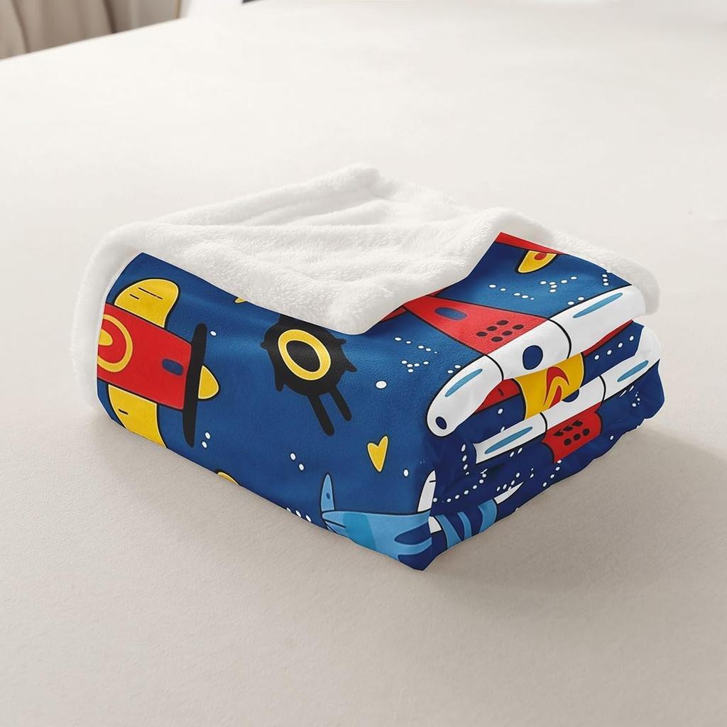 Colorful Airplane Blanket Soft Fleece Throw Kids Room Decor Aviation Theme Baby Gift Home Decoration