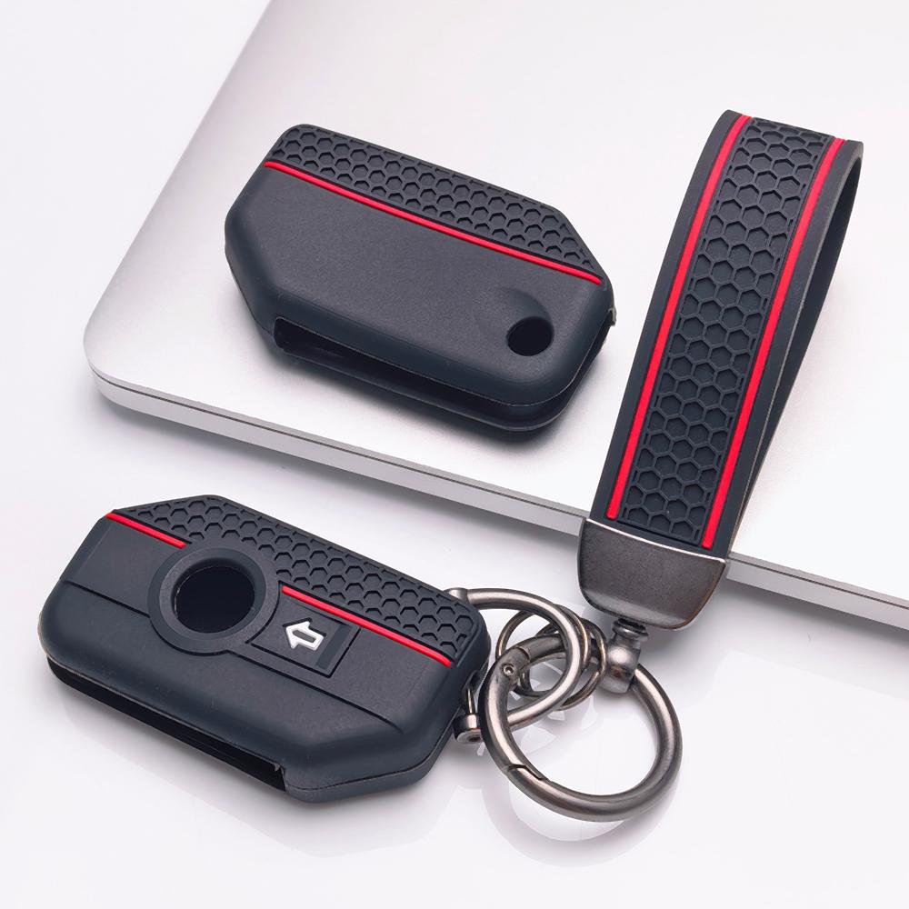 Silicone Key Cover with keychain for BMW Motorcycle 2 Button Smart Key, Fits BMW R1200GS R1250GS F750GS F850GS K1600GT, Shockproof Key Fob Holder