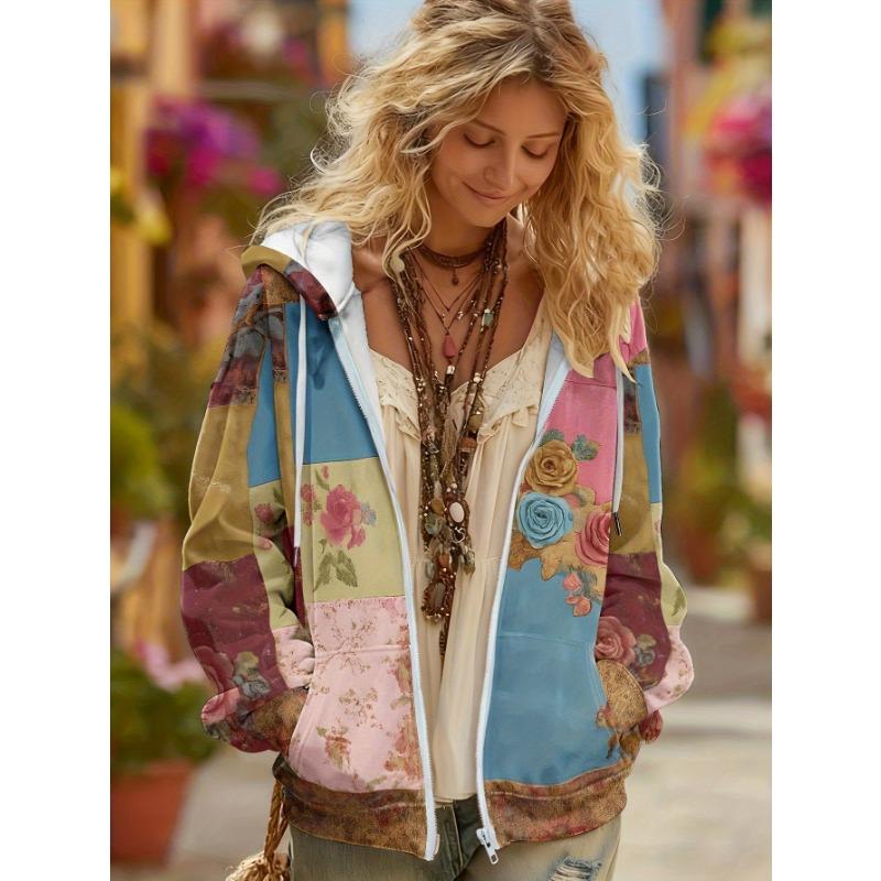 Damen Western Ethno-Print Pullover Hoodie Lässiger Retro-Print Kapuzenpullover Damenbekleidung Oberteile