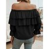 Women's Loose Drawstring Off Shoulder Lantern Sleeve Top