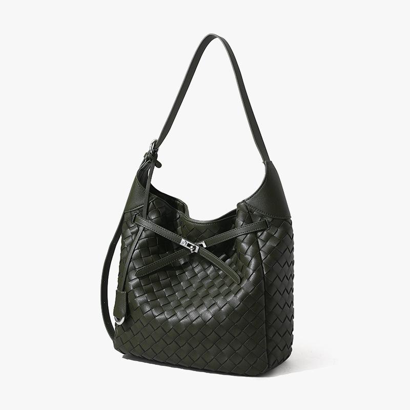 

Кожаные женские сумки, плетеные вручную сумки, мессенджеры большой вместимости, сумки для работы, повседневные женские сумки, с наплечными сумками. оливковое зеленый