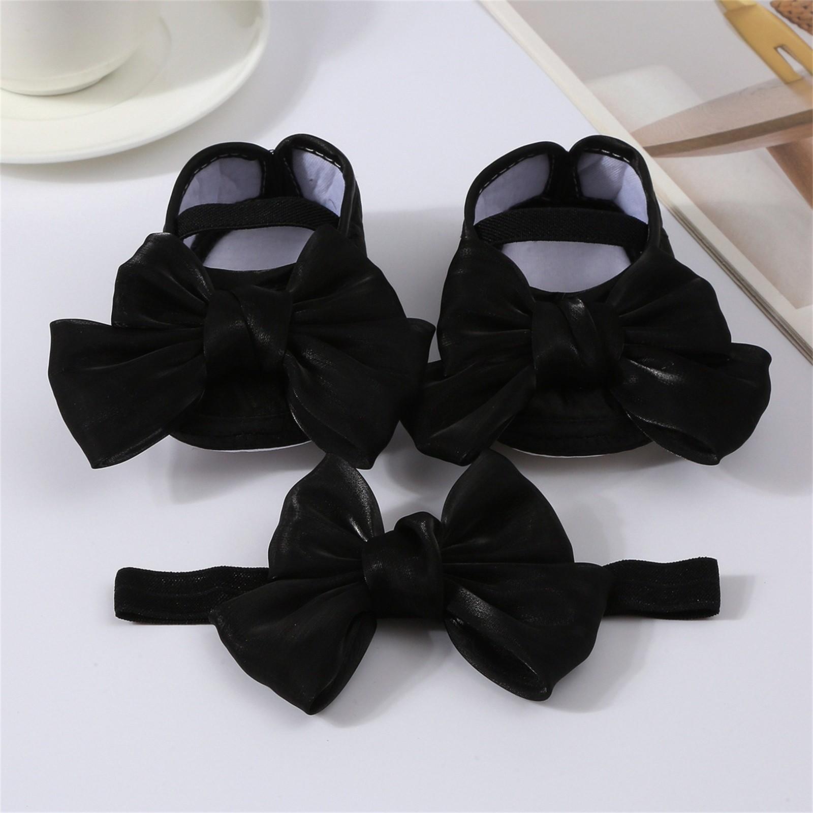 

Детские обучающие туфли с мягкой подошвой, бантом, клеем, нескользящей сеткой, однотонные туфли + повязка для волос 11 чёрный