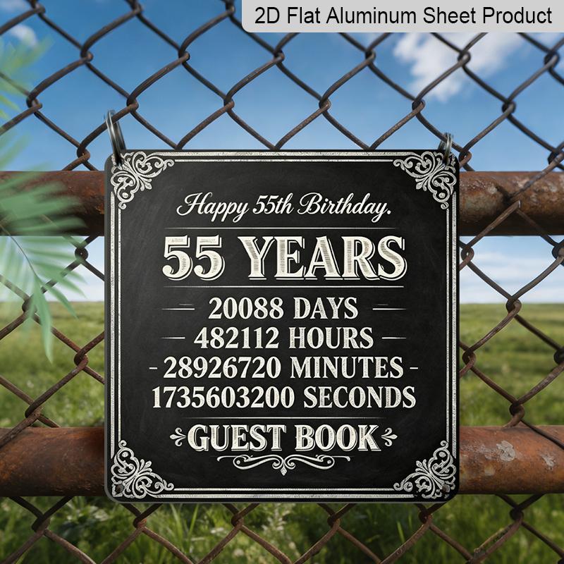 

2D Flat, 1pc, Vintage Metal Aluminum Decorative Sign, Happy 55th Birthday - 55 Years Guest Book Sign Retro Wall Decor for Living Room, Bedroom 20*20cm