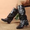 Autumn new belt buckle pleated stacking boots women's pointed retro rivet large size high heel boots