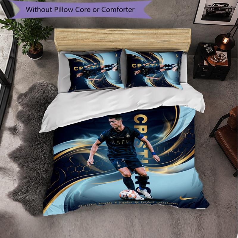 Cristiano Ronaldo Pattern 3 Pieces Bedding Set Soft Microfiber Duvet Cover with Pillow Cases for Bedroom
