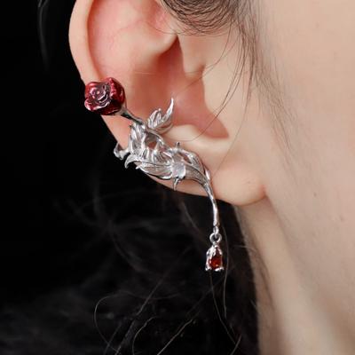 Mond Ohrring Elegante Damen Ohr Manschette Crawler Haken Ohrring Diagonale Ohr Kreuz Rose Schmuck