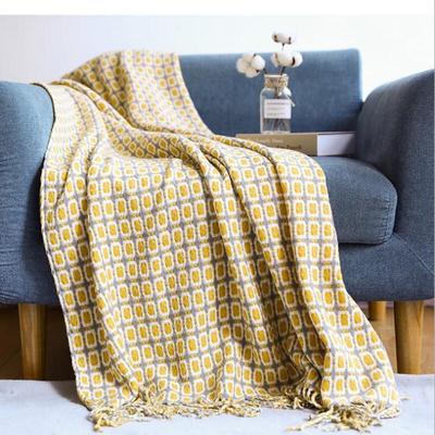 Plaid Knit Sofa Throw Blanket with Tassels