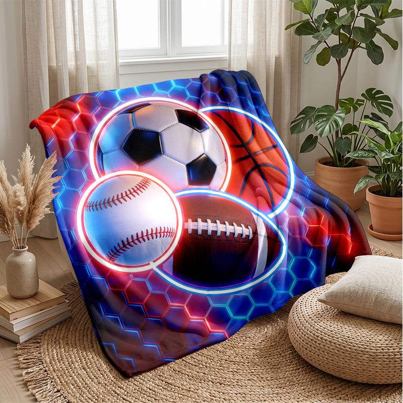 Sports Ball Collection 7 Theme blanket Lightweight Warm Flannel Blanket Decorative Throw Blanket for Home Decoration