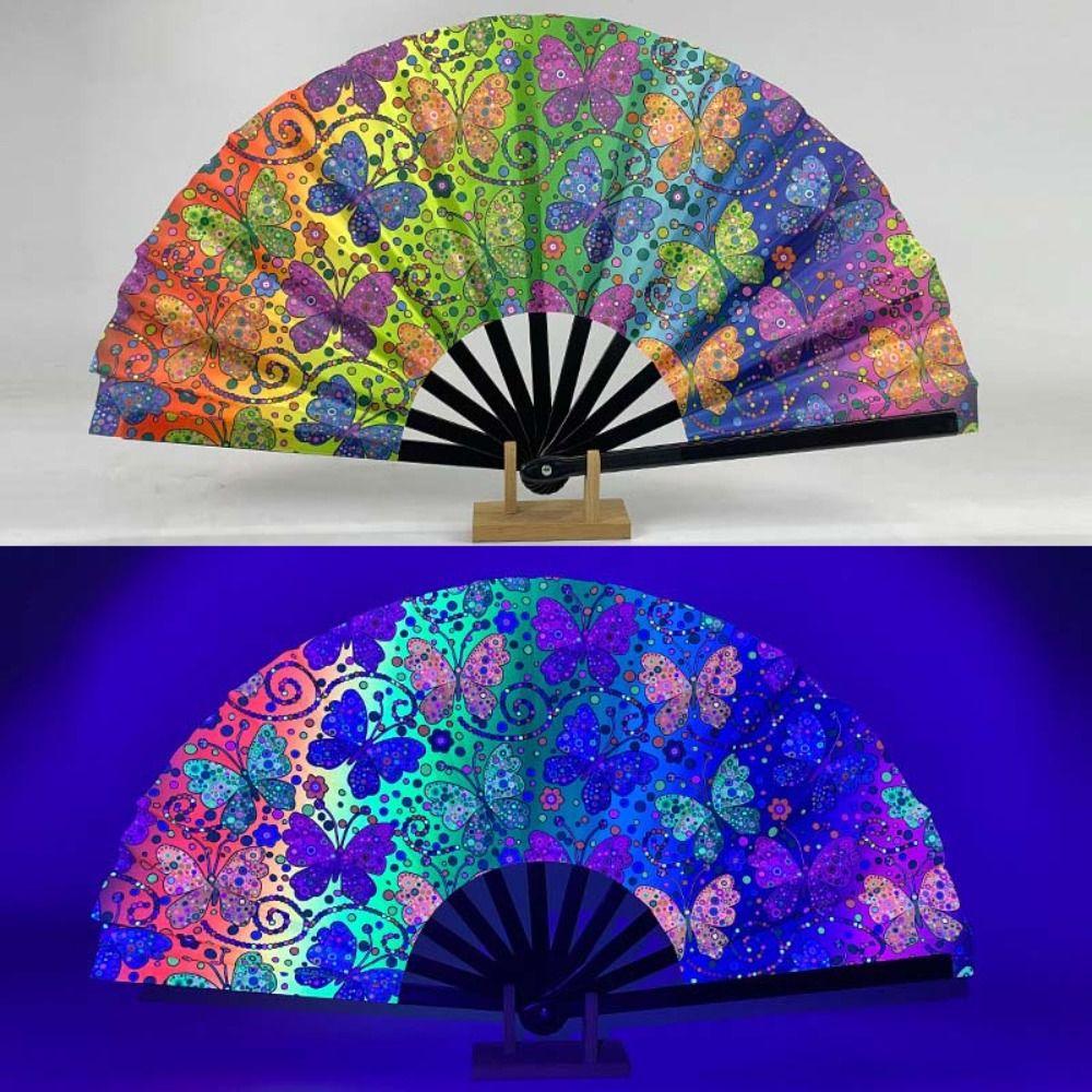 Ventilateur Psychedélique Néon Vibrant 13 pouces Papillon Ventilateur Luminescent Réactif aux UV Cosplay