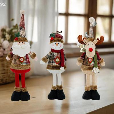 Retractable Christmas Decorative Dolls Set Reindeer Snowman Santa Claus Standing Ornaments Merry Christmas Home Party Decor