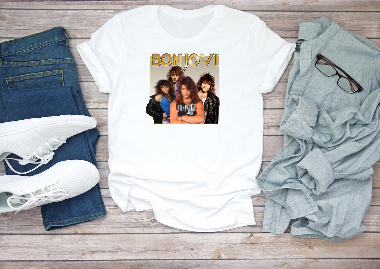 Famous Group Figure Bonjovi Short Sleeve White Black Men T-shirt G900 XXXL
