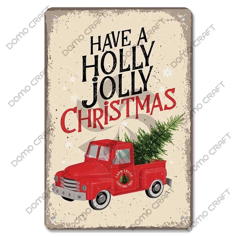 Retro Christmas Decor Vintage Metal Tin Sign with Cake Music Box Christmas Tree for Bakery Candy Shop Home Wall Art