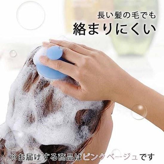 Shimomura Kihon Shampoo Brush Silicone Made Japan Women Men Hair Washing Scalp Pore Massage Soft Material Head Pink Beige 44253