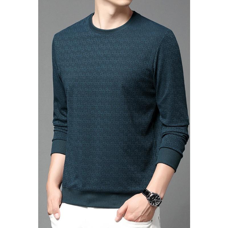 Autumn Youth Hoodie Long Sleeved T-shirt Men's Round Neck Light Luxury High-end T-shirt Knitted Business Base Shirt