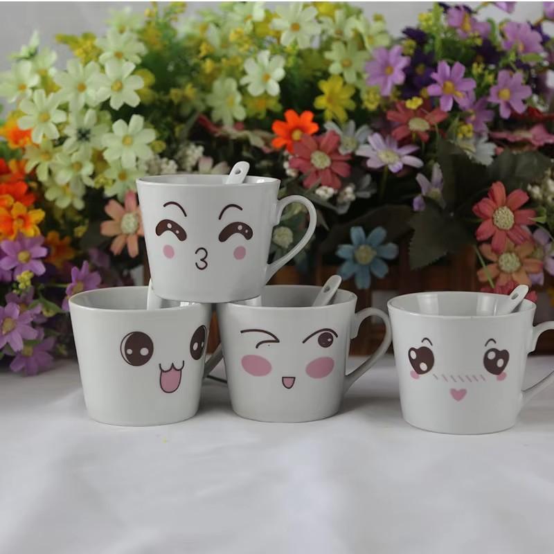 

Ceramic Funny Mugs With Spoons Cartoon Couple Creative Compact Coffee Milk Juice Cups Birthday Gifts Drinkware 101-200ml