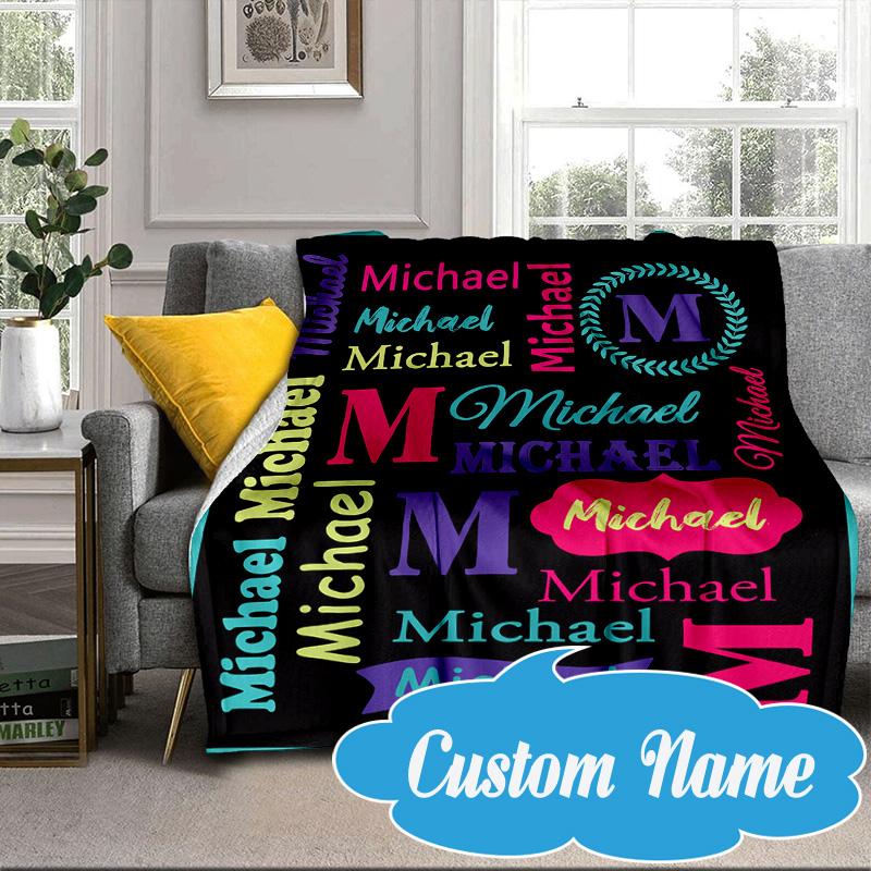 Custom Name Purple Elephant Blanket bed sofa Blanket Flannel Blanket for Camping, Hiking, Picnic Essentials,gift for Fan family