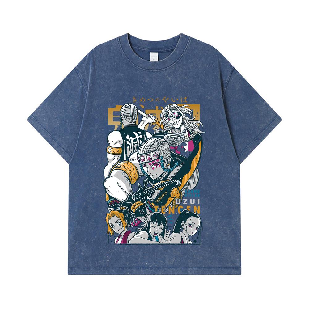 

275 GSM Washed T-shirts 100% Cotton Demon Slayer V65 Uzui Print Unisex Heavy Cotton T Shirt 2XL королівський синій колір