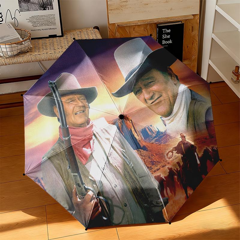 1pc John Wayne's Western Cowboy Trail Umbrella Portable Folding Umbrella Iron Frame Hole Bone Structure Outdoor Home Umbrella