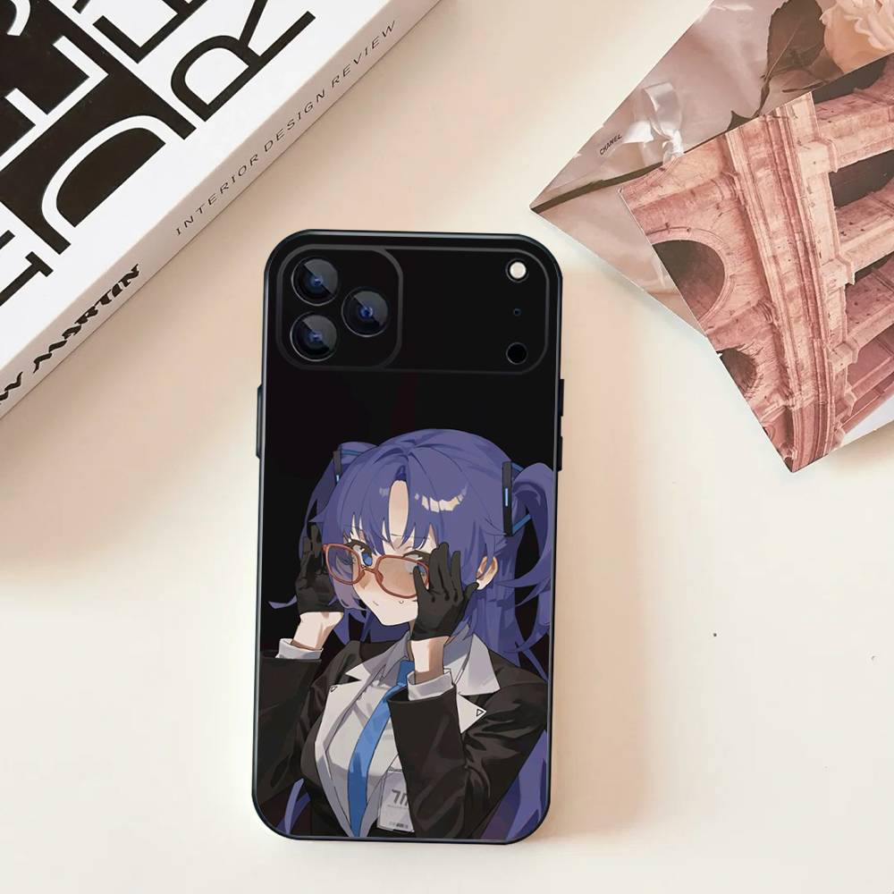 Hayase Yuuka Blue A-Archive Phone Case For iPhone 11,12,13,14,15,16,17,Pro,Max,Plus,E,SE4,Air,Mini Black Soft Cover