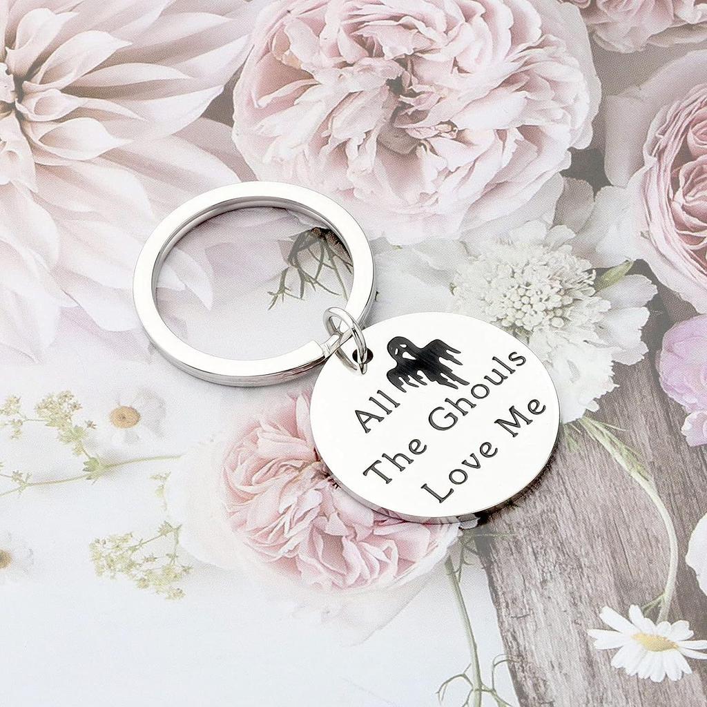 All The Ghouls Love Me Ghost Stainless Steel Keychain Halloween Design Fashion Bag Pendant Practical Festival Gift
