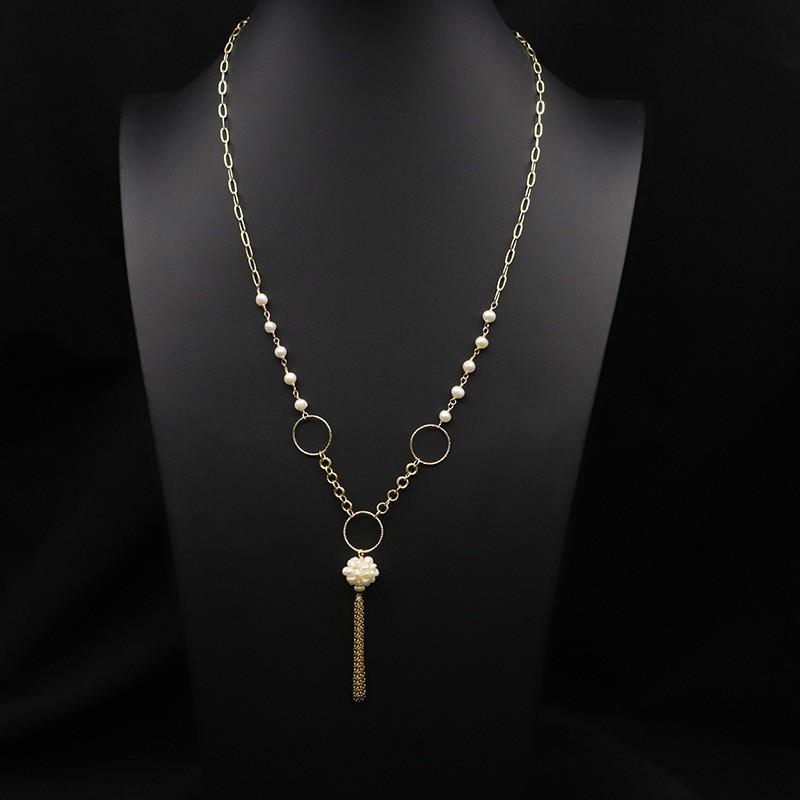Handmade Freshwater Pearl Pendant Necklace Women Vintage Wrap Wire Sweater Chain Boho Chic Jewelry
