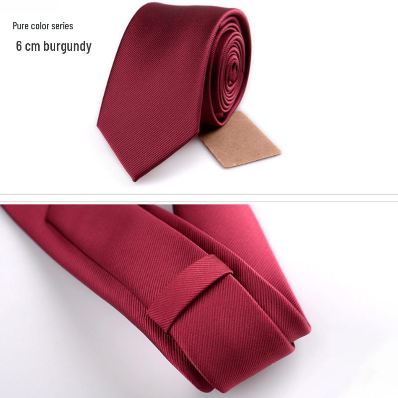 Czarny krawat męski formalny 6 cm w stylu koreańskim - Modny casualowy jednolity kolor poliester jedwab świąteczny biały krawat